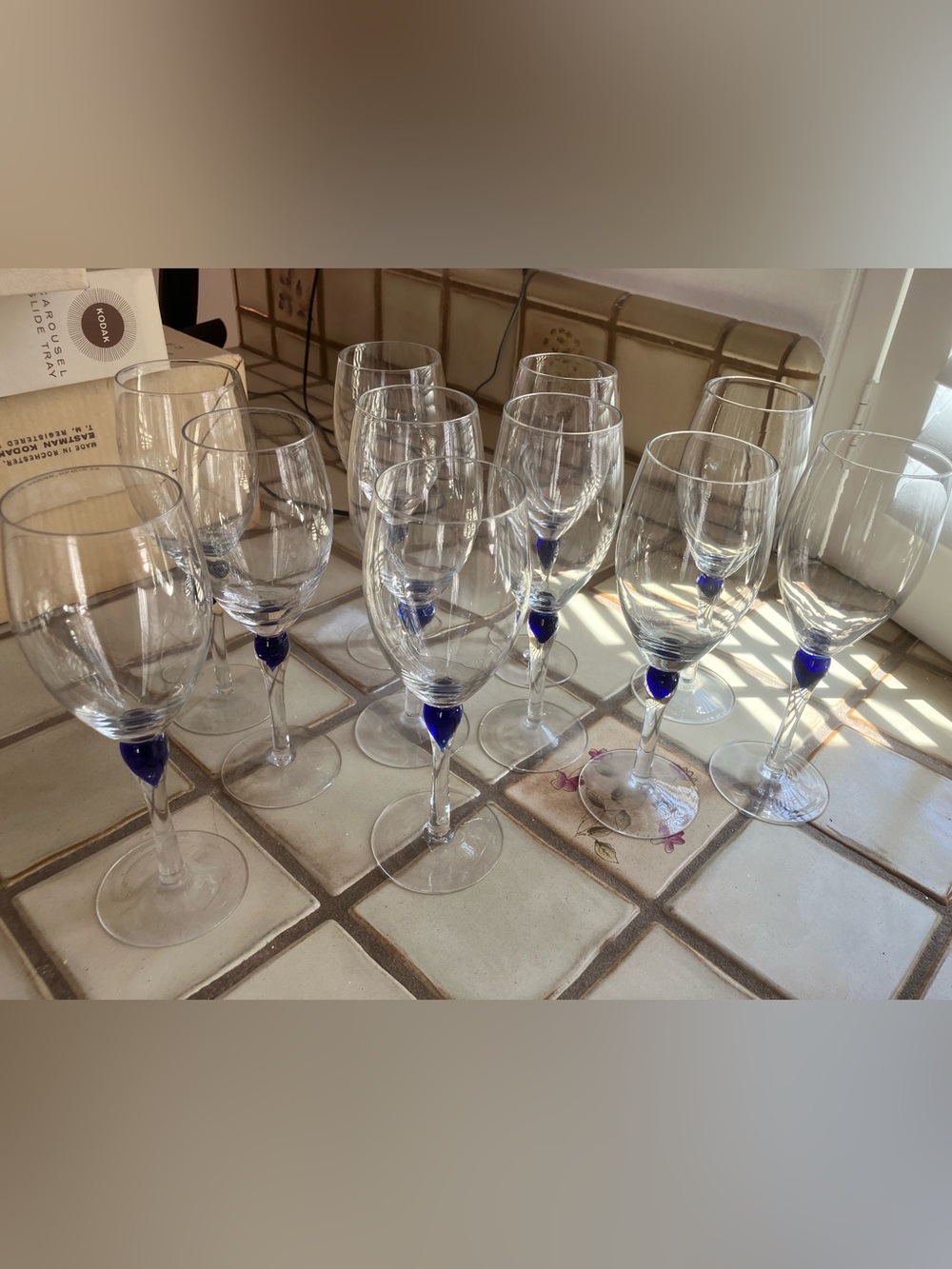 Vintage Libbey Premiere Teardrop Cobalt Blue Wine Glasses Stemware ( set of 11)